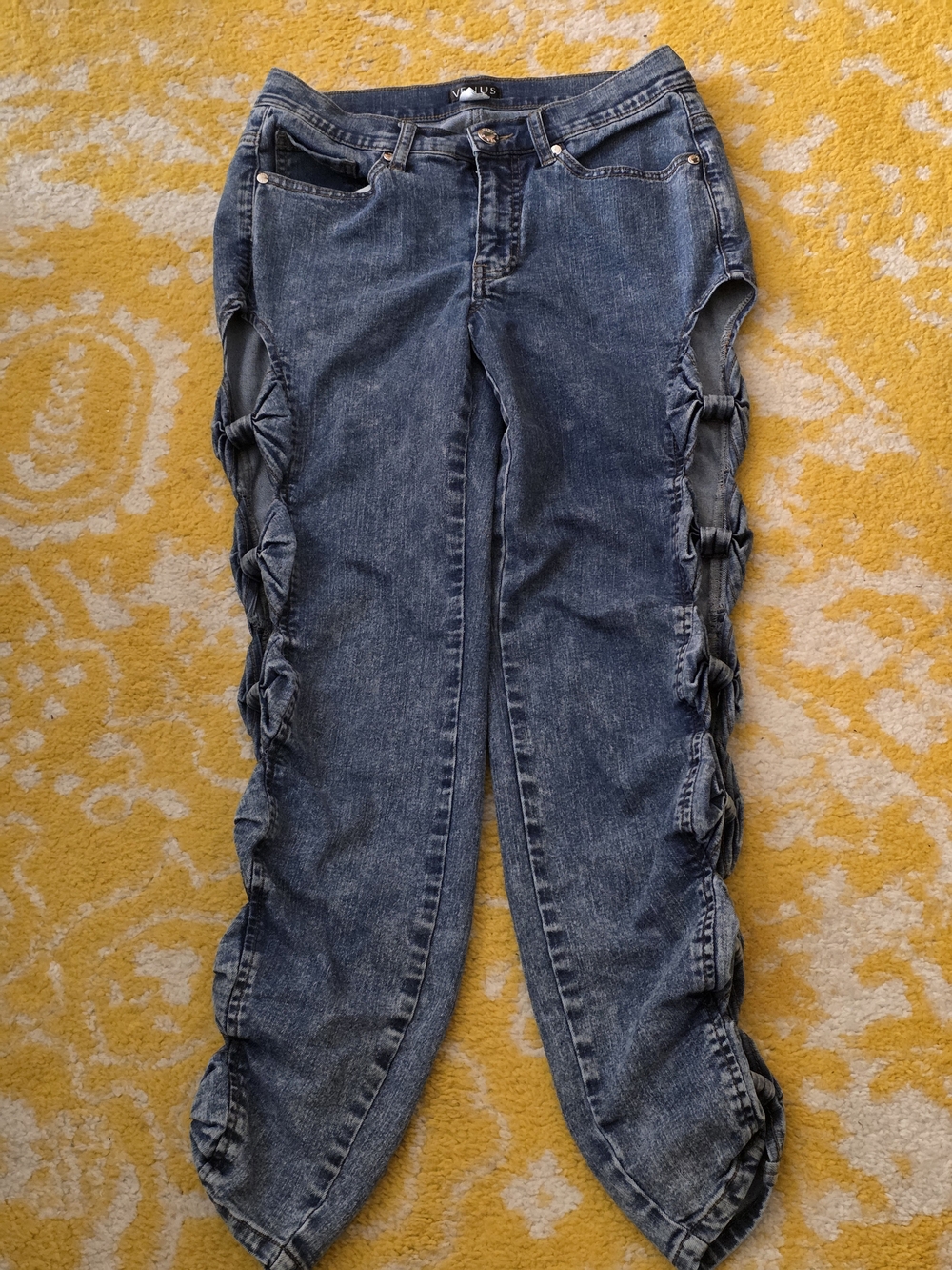 VENUS Dark Blue Boyfriend Jeans with Side Bow Details
